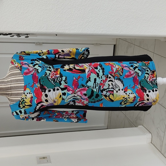 Nicole Miller Butterfly Print Color Block Stretch Jersey Sheath Dress S Colorful - Picture 2 of 12